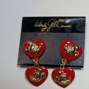 Wendy Gell Disney red heart double dangle earrings Mickey Mouse.